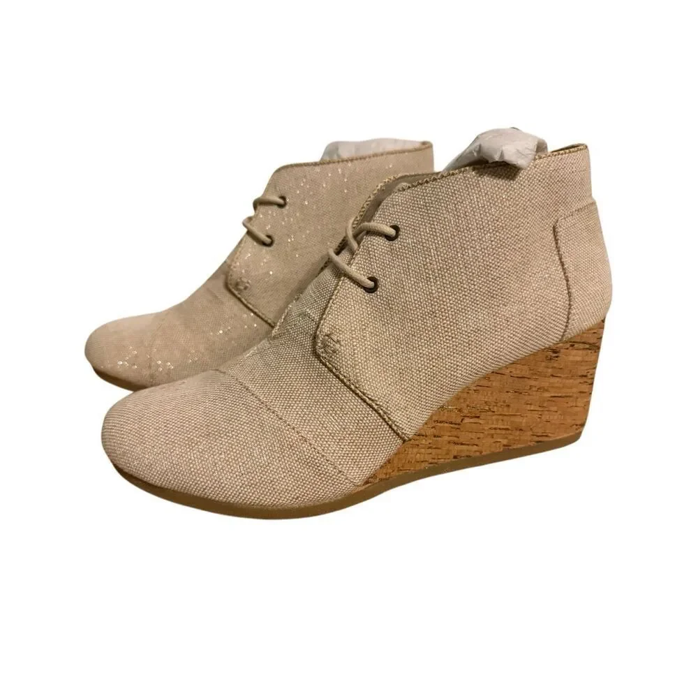 Brand New Toms Women’s Desert Wedge Natural Metallic Linen Shoes Size 12